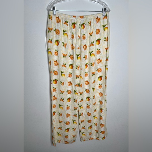 Angel Kiss Linen Beach Pants Oranges Print Summer Multicolor Size L WithPocket - Picture 2 of 9